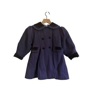 Vintage Rothschild Coat Girls Purple Wool Velvet Trim Double Breasted 4 USA Made